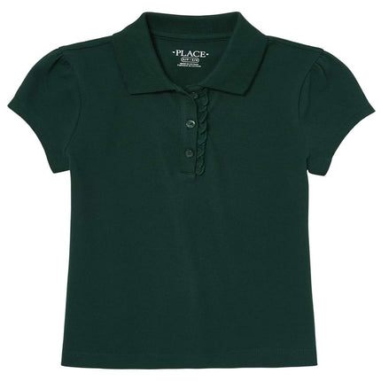 The Children's Place Girls' Short Sleeve Ruffle Pique Polo, Spruce Green Single, X-Large