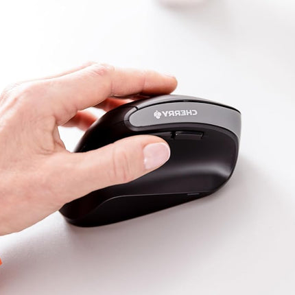 CHERRY MW 4500 LEFT, Ergonomic Vertical Mouse for Left-Handers, Wireless (2.4 GHz RF), 3-Stage Adjustable Resolution up to 1200 Dpi, Battery-Powered, Black