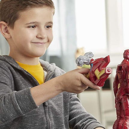 Marvel Avengers Titan Hero Series Blast Gear Iron Man Action Figure Toy, With Launcher, 2 Accessories and Projectile, Ages 4 and Up,Black,30 cm