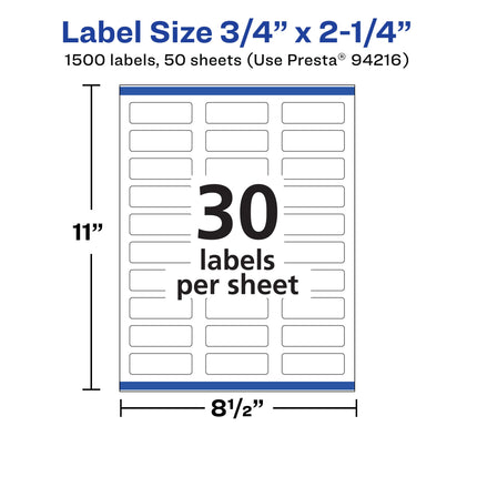 Avery Matte White Removable Rectangle Labels with Sure Feed Technology, Print-to-The-Edge, 0.75" x 2.25", 1,500 Removable Labels, Laser/Inkjet Printable Labels