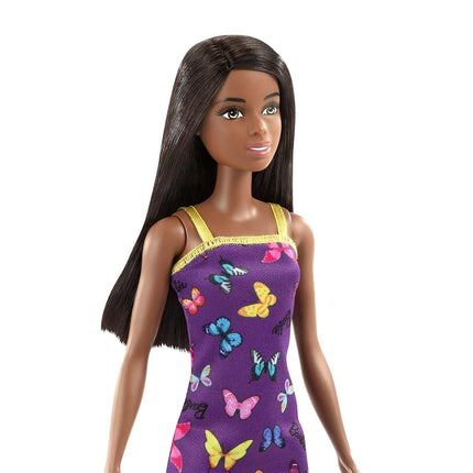 Barbie Doll (11.5 Inches) with Colorful Butterfly Logo Print Dress & Strappy Heels, Ages 3 & Up