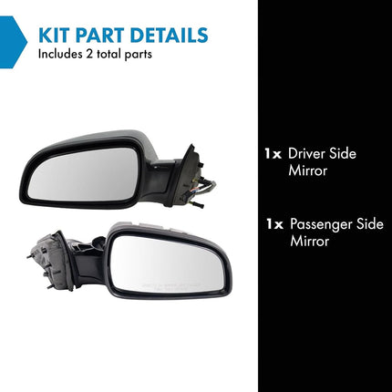 TRQ 2 Piece Driver and Passenger Side Mirror Assembly Set Electric Adjustment Non-Heated No Memory Black Compatible with 2008-2010 Chevrolet Malibu Hybrid 2008-2012 Malibu LT 2007-2009 Saturn Aura