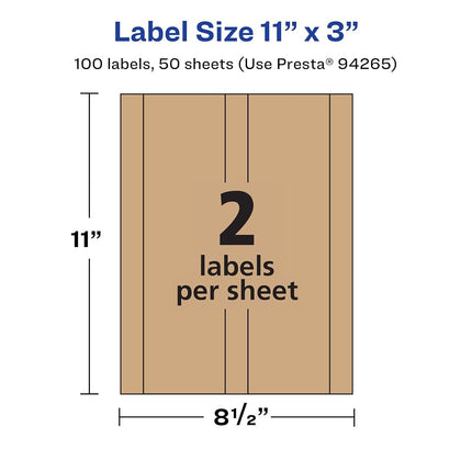 Etiquetas rectangulares Avery de papel kraft marrón, 11" x 3", 100 etiquetas de papel kraft marrón, etiquetas imprimibles con láser/inyección de tinta