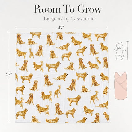 Mud Pie Golden Doodle Print Baby Swaddle Blanket, 47" x 47",