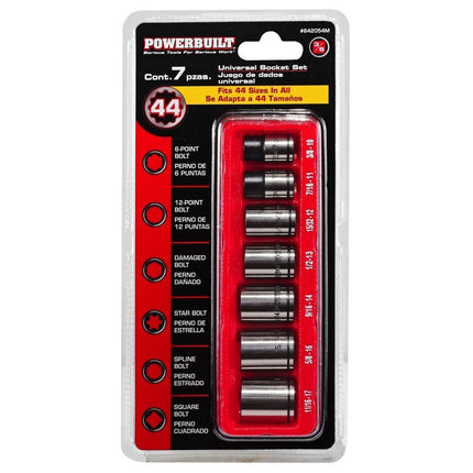 Powerbuilt 642054 3/8" Drive Universal Socket Set, 7 Piece, Silver
