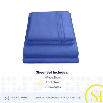Full Size Sheet Sets - Breathable Luxury Sheets with Full Elastic & Secure Corner Straps Built in - 1800 Supreme Collection Extra Soft Deep Pocket Bedding Set, Sheet Set, Full, Royal Blue