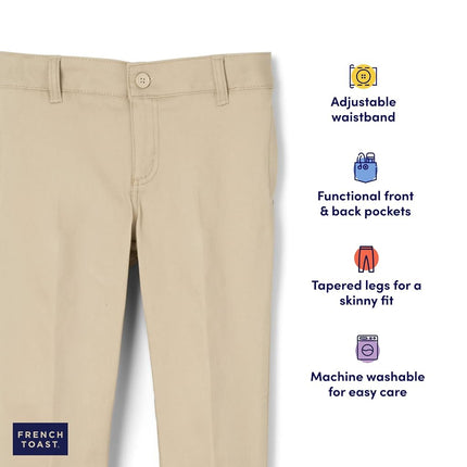 French Toast Girls' Big Stretch Twill Skinny Leg Pant with Pockets, School Uniforms for Kids and Teens, Heather Gray, 14