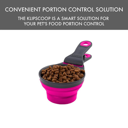 Dexas Pets Collapsible KlipScoop Collapsible Dry Dog Food Scoop and Dog Food Bag Clip, 2 Cup Capacity, Fuchsia