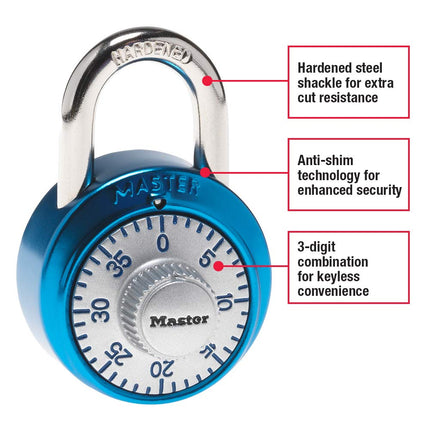 Master Lock 1561DAST Locker Lock Combination Padlock, Assorted Colors, 1 Pack