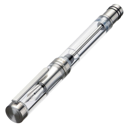 Asvine V200 Titanium Fountain Pen Vacuum Filling, Iridium Medium Nib Clear Transparent Acrylic Smooth Writing Pen Case Set
