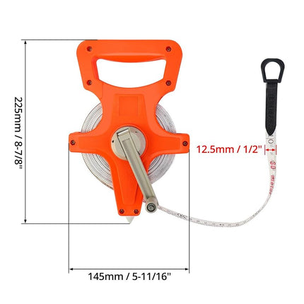 QWORK Open Reel Dual Sided Fiberglass Tape Measure, 4 Pack 1/2" x 100' Measures for Engineer, Orange