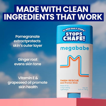 MegaBabe Thigh Rescue Anti Chafe Stick with Aloe, Pomegranate & Grapeseed Oil