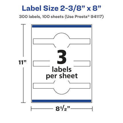 Avery Glossy White Cigar Labels with Sure Feed, 2-3/8" x 8", 300 Glossy White Labels, Permanent Label Adhesive, Laser/Inkjet Printable Labels