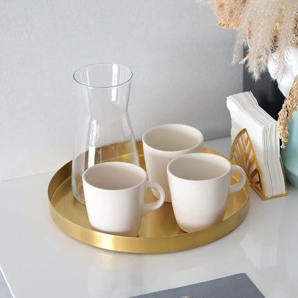 FREELOVE Gold Serving Tray, 12 in. Round Tray Stainless Steel Platter Bathroom Sink Vanity Trays Cosmetics Jewelry Organizer Towel Tray Tea Tray Decorative Tray (Brass, Round 12 inch)
