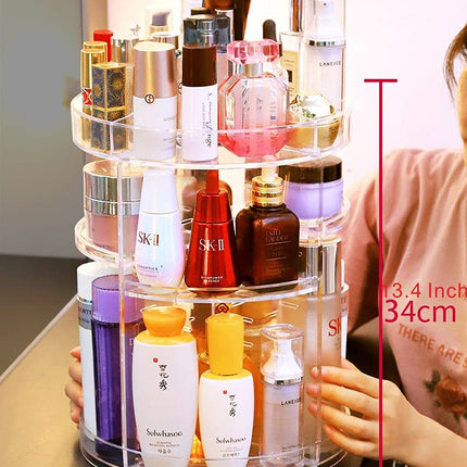 Cq acrylic 360 Degree Rotating Makeup Organizer for Bathroom,4 Tier Adjustable Spinning Cosmetic Storage Cases and Make Up Holder Display Cases,Clear