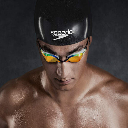 Speedo Silicone Aqua V Swim Cap, Black, Medium