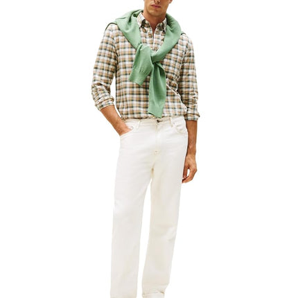Tommy Hilfiger Long Sleeve Oxford Shirt, Regular Fit, Men's Shirts, Button Down Shirts, Also Available in Big and Tall, Coastal Taupe/Plaid, XX-Large