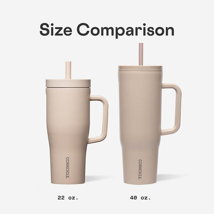 Corkcicle Cruiser Insulated Tumbler with Handle and Straw, Sage Mist, 40 oz – Reusable Water Bottle Keeps Beverages Cold for 20 Hours, Hot for 9 Hours – Cupholder Friendly