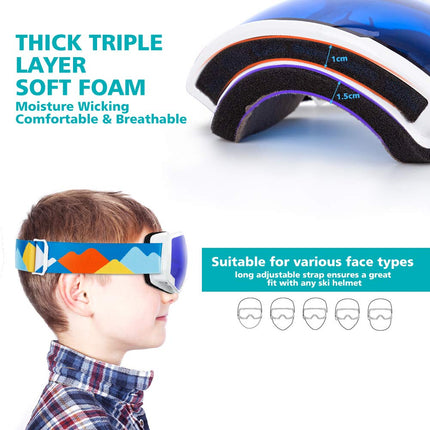 OutdoorMaster Kids Ski Goggles, Snowboard Goggles - Snow Goggles for Kids,Youth with Anti-Fog 100% UV Protection Spherical Lens - Bluebird Day