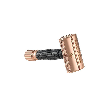 VIKINGS BLADE The Chieftain ODIN Double Edge Safety Razor, Obsidian Black & Rose Gold Plated (Neutrally Aggressive)