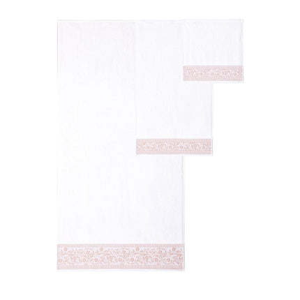 Modern Threads Allie 6-Piece 100% Cotton Towel Set – Jacquard Floral Border – Includes 2 Bath Towels, 2 Hand Towels, 2 Washcloths – Absorbent, Quick Dry, Soft & Durable – Blush Pink