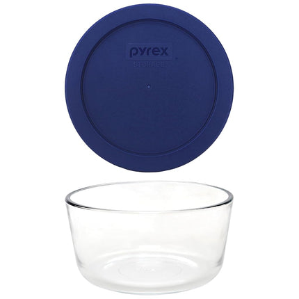 Pyrex Storage 2 Cup Round Dish, Clear with Blue Lid, Pack of 4 Containers