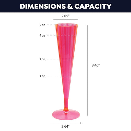 Party Essentials 50Count Hard Plastic Twopiece 5 oz Champagne Flutes, Neon Pink