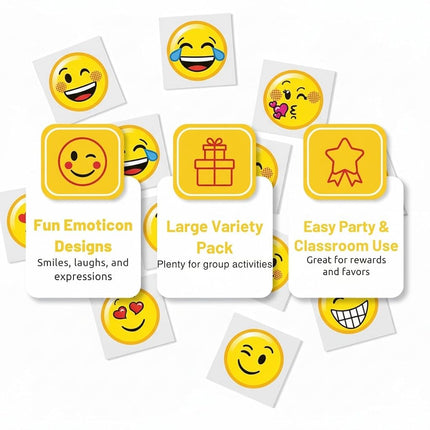 Pack of 12 - Emoji Temporary Tattoos - Great Stocking Party Loot Bag Fillers