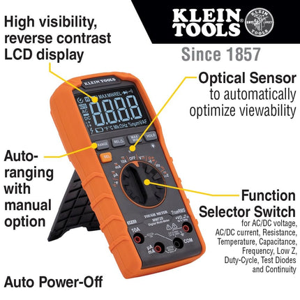 Digital Multimeter, TRMS Auto-Ranging, 1000V, Temp, Low Imp