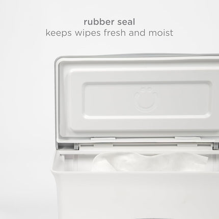 Dispensador de toallitas de bebé Ubbi, estuche para toallitas de bebé, soporte para toallitas de bebé con placa ponderada, mantiene las toallitas frescas y tiene patas de goma antideslizantes, gris