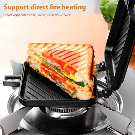 Abizarch Grilled Sandwich Maker, Camping Toastie Maker, Stove top Panini Press Pan with Non-Stick Plates, Double Sided Hot Toasted Sandwich Maker Breakfast Frying Pan for Outdoors Camp Home Kitchen