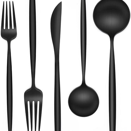 Wildone Matte Black Silverware Set 20 Piece, Stain