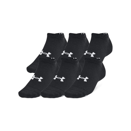 Under Armour Unisex Adult Essential Low Socks (6-Pack), (001) Black / Black / Castlerock, Small