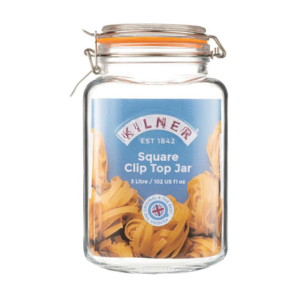 Kilner Square Clip Top Jar 0.5 Litre (500ml) Airtight Glass Jar for Storing Chutneys Pickled Fruits Rice Lentils Dry Foods