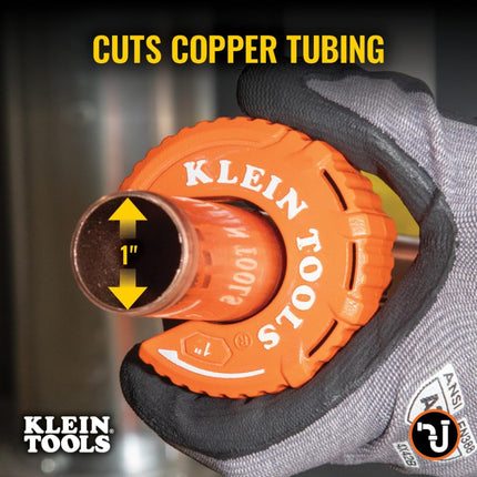 Klein Tools 50057 C-Style Copper Tubing Pipe Cutter Tool, 1-Inch Cutting Capacity, Ultra-Compact for Tight Spaces, Free-Spinning Rollers