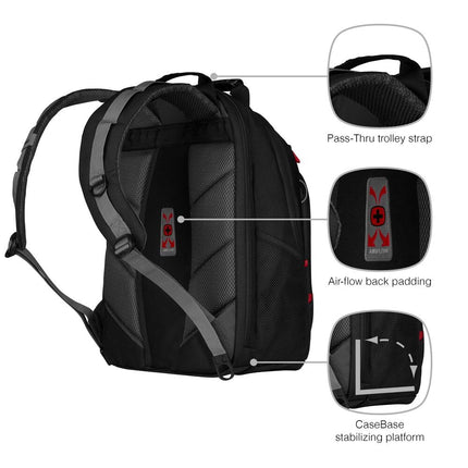 Wenger Legacy 16" Laptop Backpack, TripleProtect Padded Compartment, Airflow Back Panel, Comfort‑Fit Straps, CaseBase Stabilizing Platform, Black/Grey