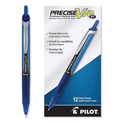 Pilot, Precise V10 RT Refillable & Retractable Rolling Ball Pens, Bold Point 1 mm, Blue, Pack of 12