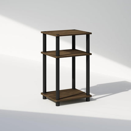 Furinno JUST Night Stand, 3-Tier Turn-N-Tube Nightstand, Toolless Bedside Table, End Table, Side Table with Open Storage for Bedroom, Living Room, Columbia Walnut