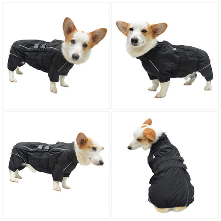 Dogs Waterproof Jacket, Lightweight Waterproof Jacket Reflective Safety Dog Raincoat Windproof Snow-proof Dog Vest for Corgis Dachshund Small Medium Large Dogs Black D-M