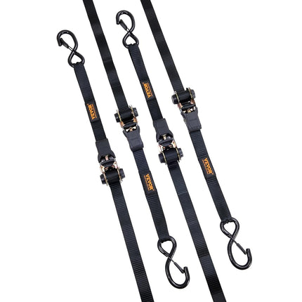 VEVOR Ratchet Tie Down Straps (4PK), 2200 lb Break Strength, 1" x 15' Heavy Duty Ratchet Tie Down Strap Set with Padded Handles, Coated S Hook, Soft Loop for Moving Appliances Motorcycle ATV Truck