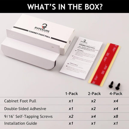 RVPEKUPE 2-Pack Under Cabinet Foot Pull with Adhesive and Screws, Hands Free Toe Foot Pull Opener for Kitchen Trash Cabinet Drawer, 4 Inch (White)
