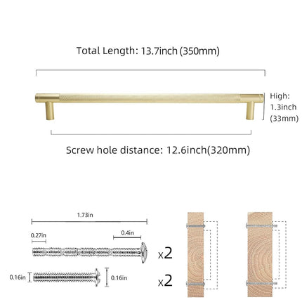 COTYKILEY 6 Pack 12.6 Inch(320mm) Brushed Brass Cabinet Handles Gold Knurled Kitchen Cabinet Pulls Cabinet Door Handles Kitchen Cabinet Hardware Cupboard Drawer Pulls Dresser Handles