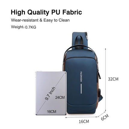 FANDARE Anti-Theft Sling Bag Business Men Bag Chest Crossbody Bags with USB Charging Port Waterproof Small Backpack for Outdoor Work Hiking Running Sport Travel Bag Blue