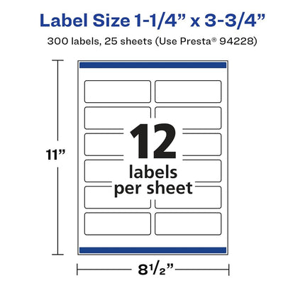 Avery Glossy White Rectangle Labels with Sure Feed, 1.25" x 3.75", 300 Glossy White Labels, Print-to-The-Edge, Permanent Label Adhesive, Laser/Inkjet Printable Labels
