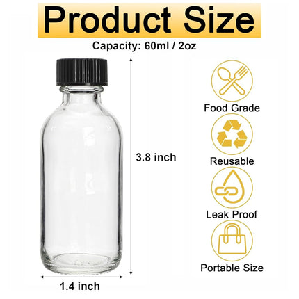 Bekith 30 Pack 2 oz Small Glass Bottles with Lids, 60ml Boston Round Glass Shot Bottles for Juice, Oils, Whiskey, Sample, Wellness, Ginger, Liquids, Mini Travel Bottle