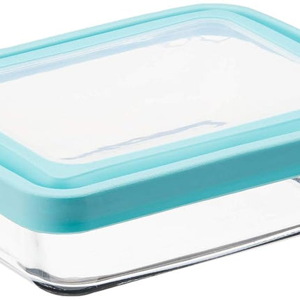 Anchor Hocking TrueSeal Glass Food Storage Containers with Mineral Blue Airtight Lids, 6 Cup Capacity (48 Oz), Rectangle, Pack of 4