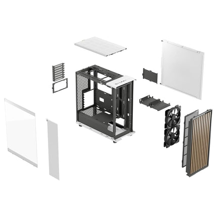Fractal Design North Chalk White Tempered Glass Clear - Wood Oak front - Glass side panel - Two 140mm Aspect PWM fans included - Type C USB - ATX Airflow Mid Tower PC Gaming Case