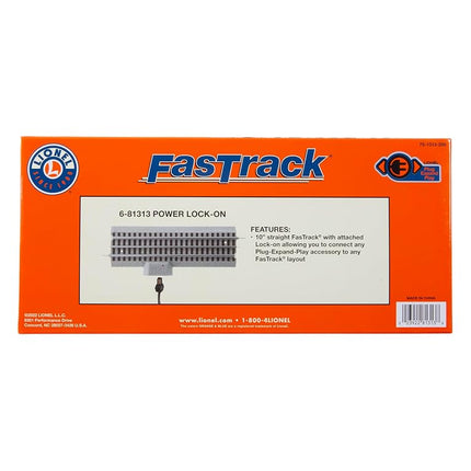 Lionel FasTrack 10" Straight Power Lock-On O Gauge Train Track with Plug-Expand-Play Plug Port