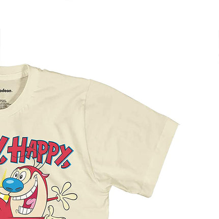 Camiseta clásica de Nickelodeon para hombre de los 90 - Camiseta vintage de Ren & Stimpy Happy Happy Joy Joy (Natural, Pequeña)