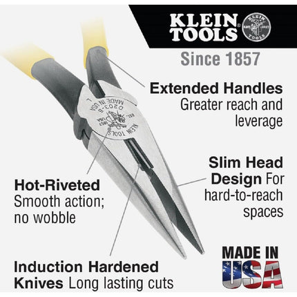 Klein Tools D203-7 Needle Nose Pliers, Long Nose Side Cutters, Heavy Duty Alligator Pliers, 7-Inch